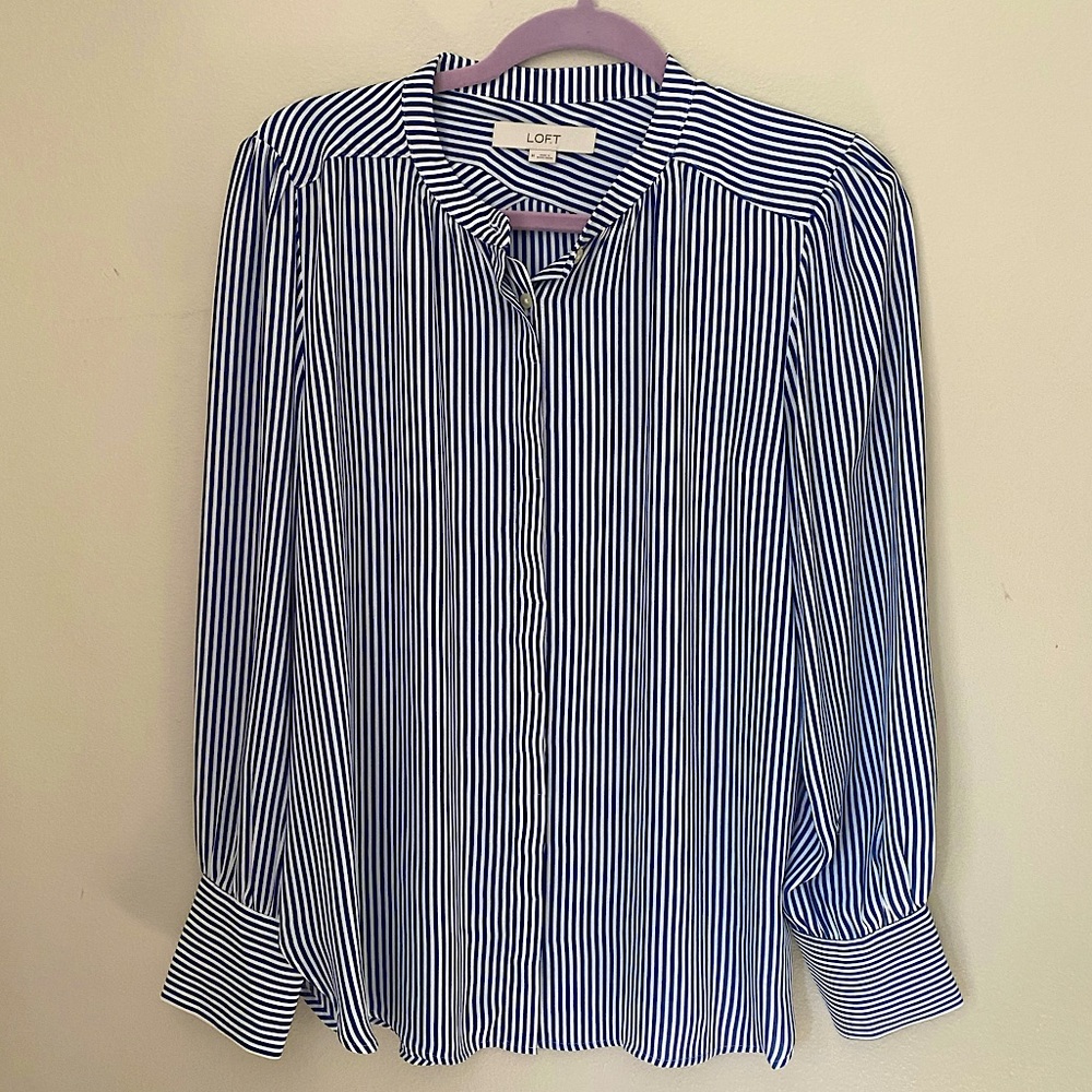 LOFT blue and white striped blouse